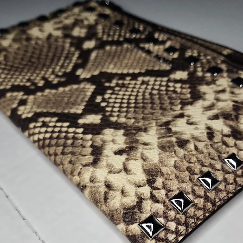 Michael Kors Brown Snake Print Studded Wristlet